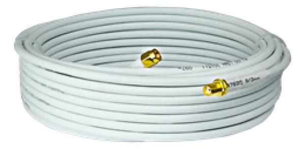 Kaapeli, SM-10, SMA naaras - SMA uros, 10m, RG-58, valkoinen