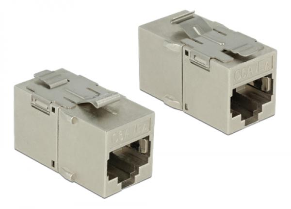 DeLOCK Keystone-liitinmoduuli, RJ45 naaras - RJ45 naaras, Cat.6a, kullatut liittimet, valettua sinkkiä, hopea