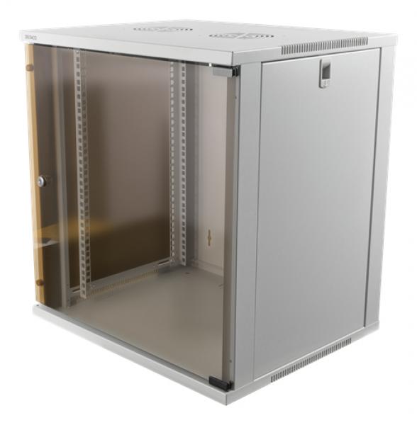 DELTACO 19" räkkikaappi, 12U, 540 x 450 mm, toimii lattiamallisena tai seinälle asennettuna, lasiovi, valkoinen
