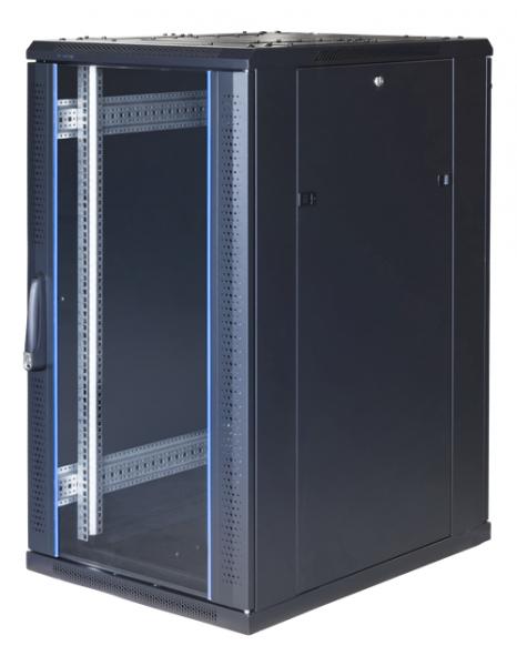 TOTEN, 19" lattiakaappi, G6, 22U, 600 x 800, lukittava lasiovi edessä, perforoitu takaovi, max 800 kg, musta