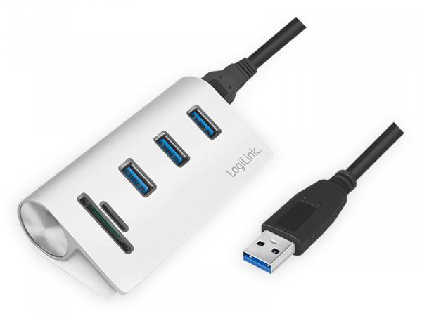 USB-HUB LOGLINK CR0045, 3x USB-A, integroitu kortinlukija