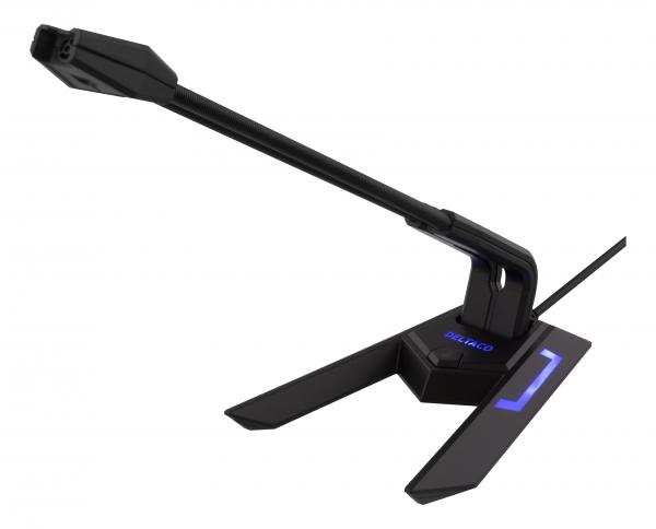 DELTACO USB-pöytämikrofoni, taajuusvaste 100 Hz - 1 kHz, herkkyys -23 dB, musta/harmaa
