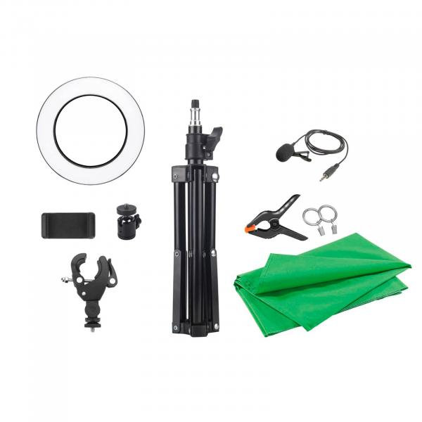 Easypix MyStudio Studio Kit, jalusta, valo, mikrofoni, vihreä taustakangas