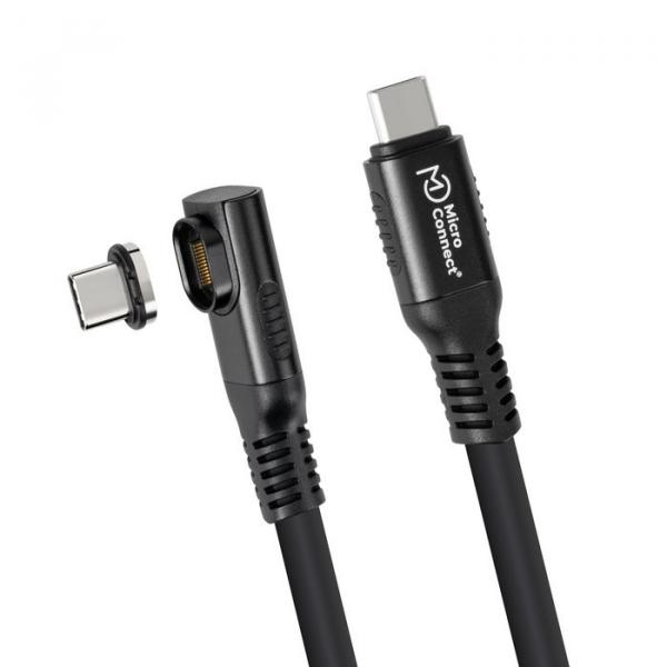 MicroConnect Premium Angled USB4 nestemäisestä silikonista valmistettu magneettikaapeli, 20Gbps, 240W, 4K, 2m, musta