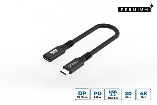 MicroConnect Premium USB-C cable Extender 0.15m 20Gbps, 240W, USB 3.2 Gen 2x2
